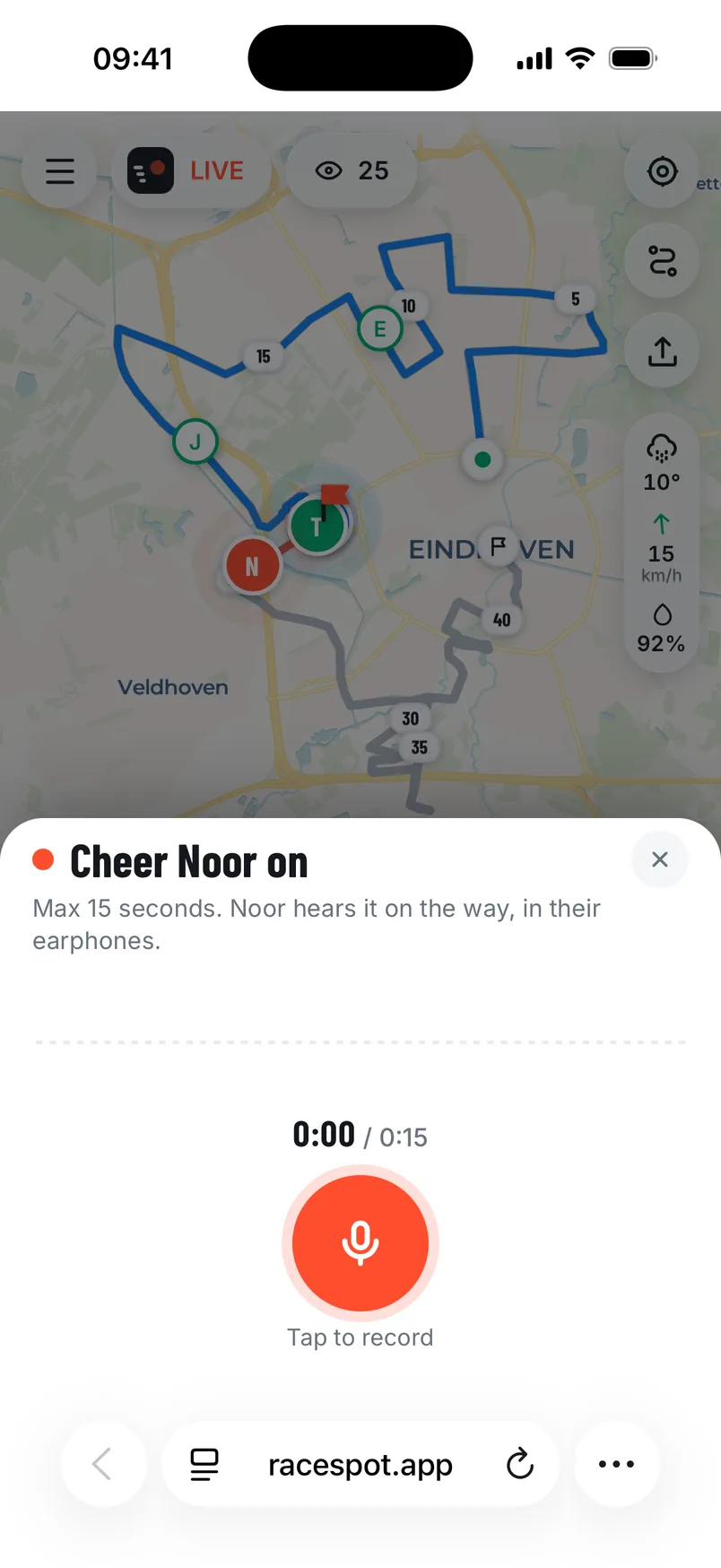Recording a cheer on the follow page