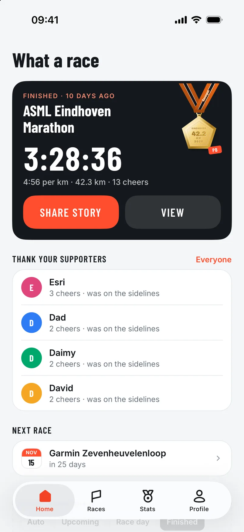 After the finish in the app