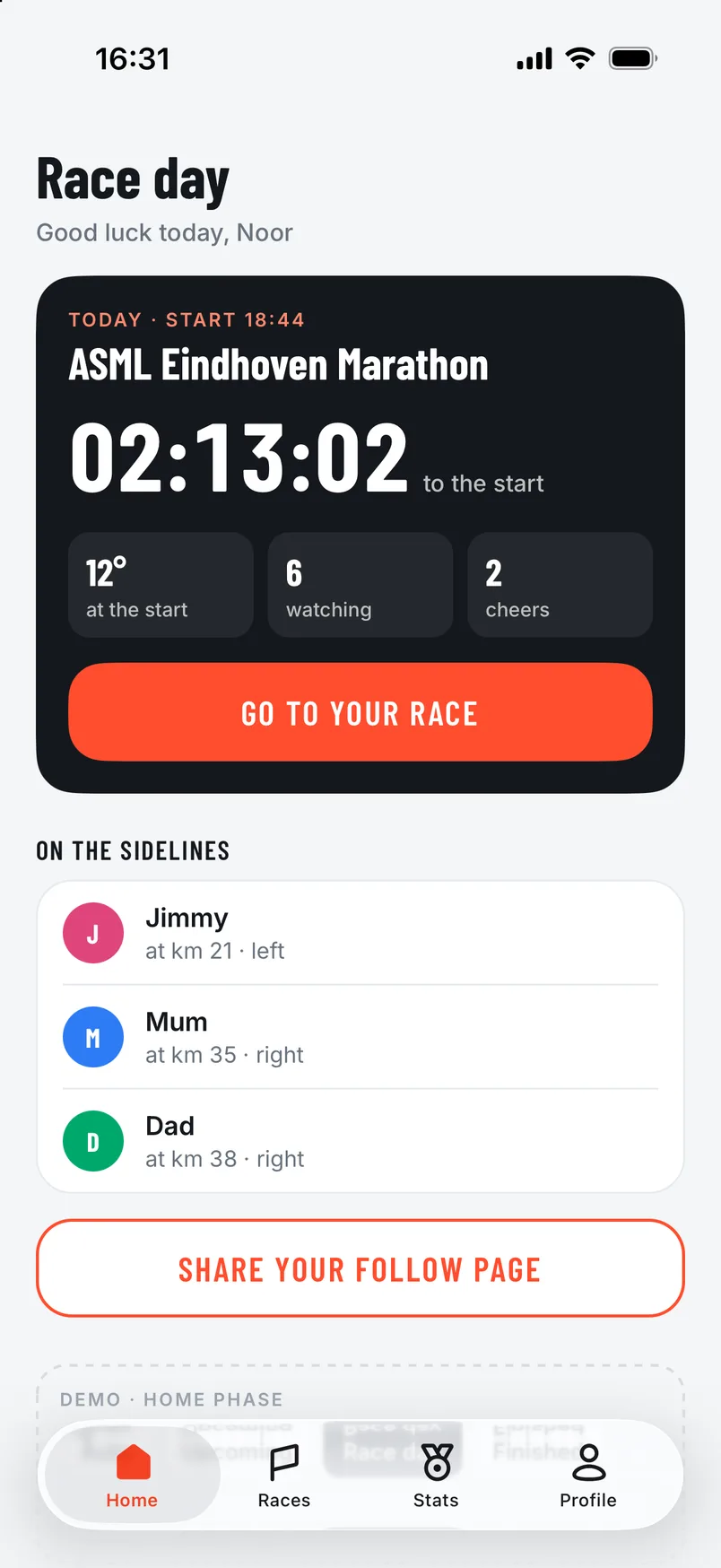 Race day in the app