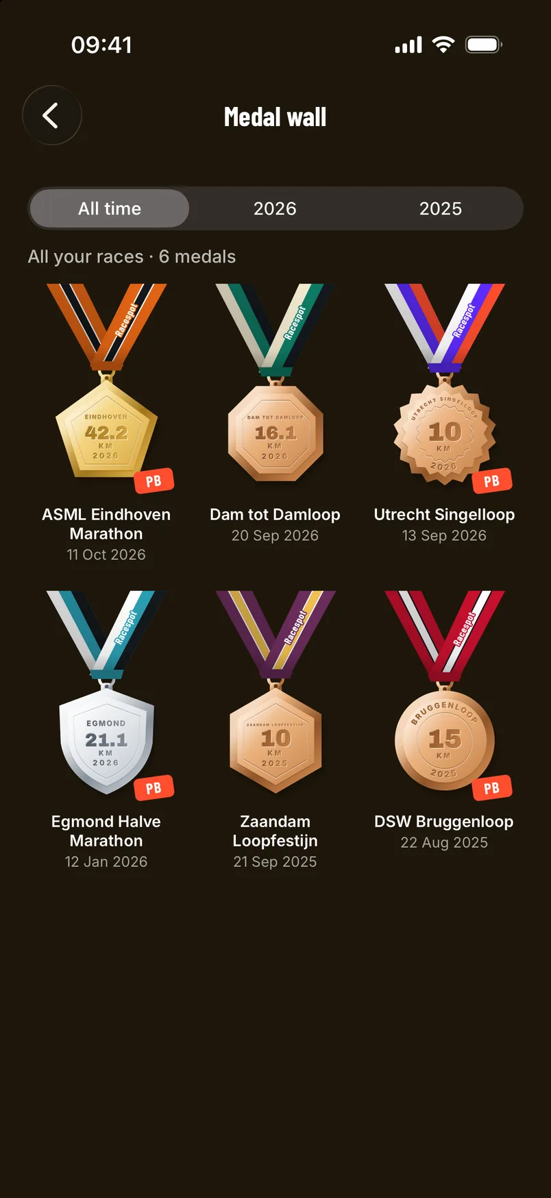 Medal wall in the app