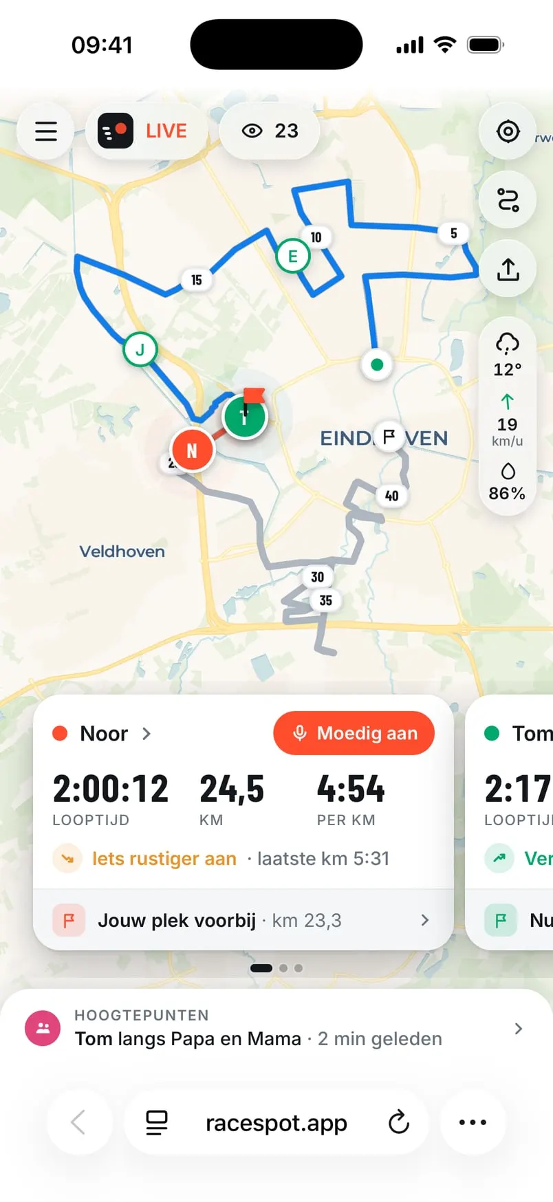 De volgpagina met twee lopers op één kaart