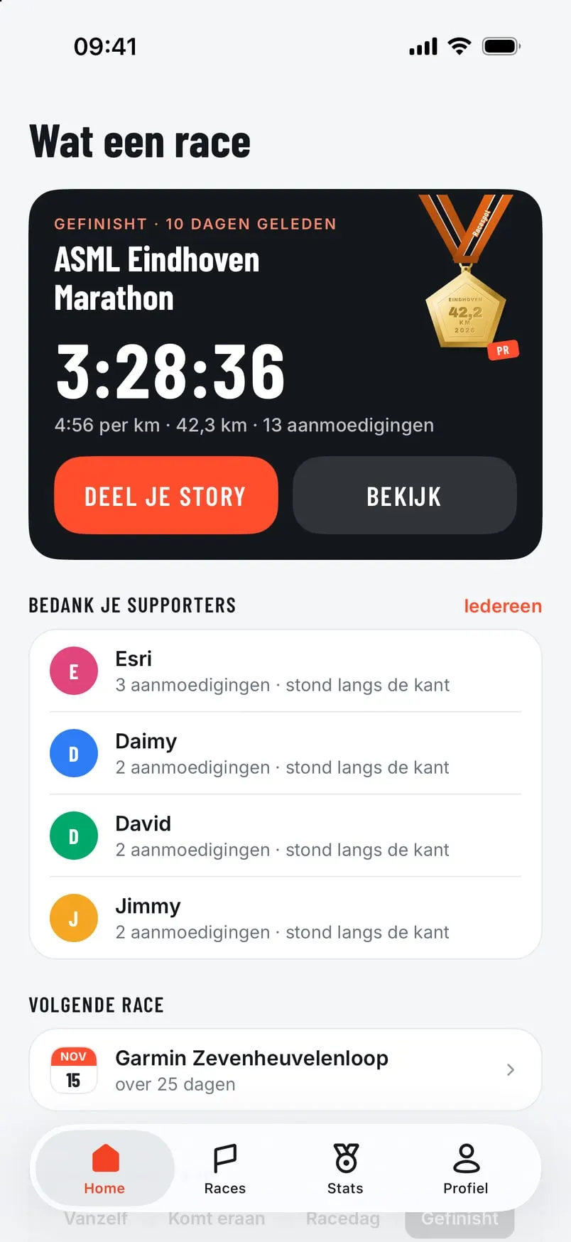 Na de finish in de app